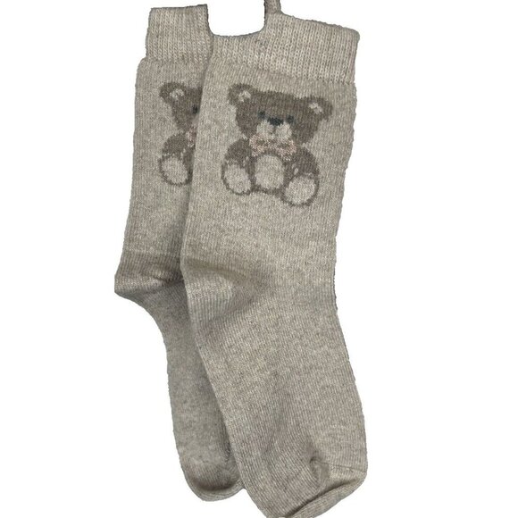 Mila Paoli Made In Italy Sand Teddy Bear Graphic Cashmere Wool Blend Crew Socks - Picture 3 of 5